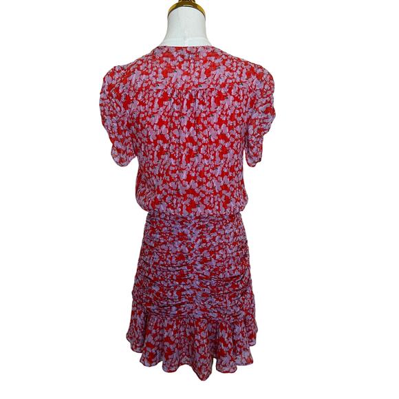 Tanya Taylor Red Floral Mini Wrap Dress Size 4 Silk Chiffon Ruched Designer $500 - Picture 11 of 13